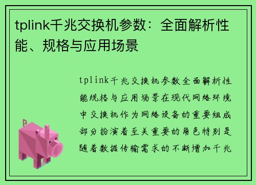 tplink千兆交换机参数：全面解析性能、规格与应用场景